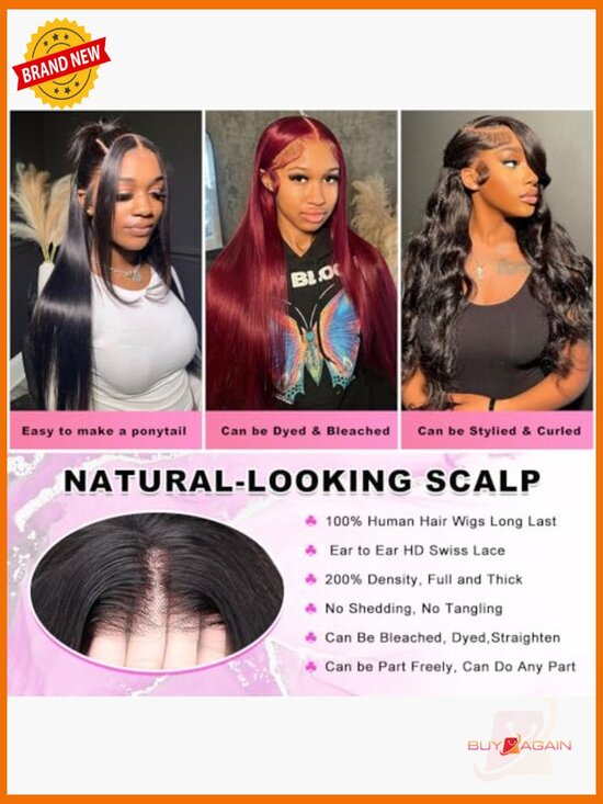 13x6 HD Lace Front Wig Straight Human Hair 200% Density  display picture 1